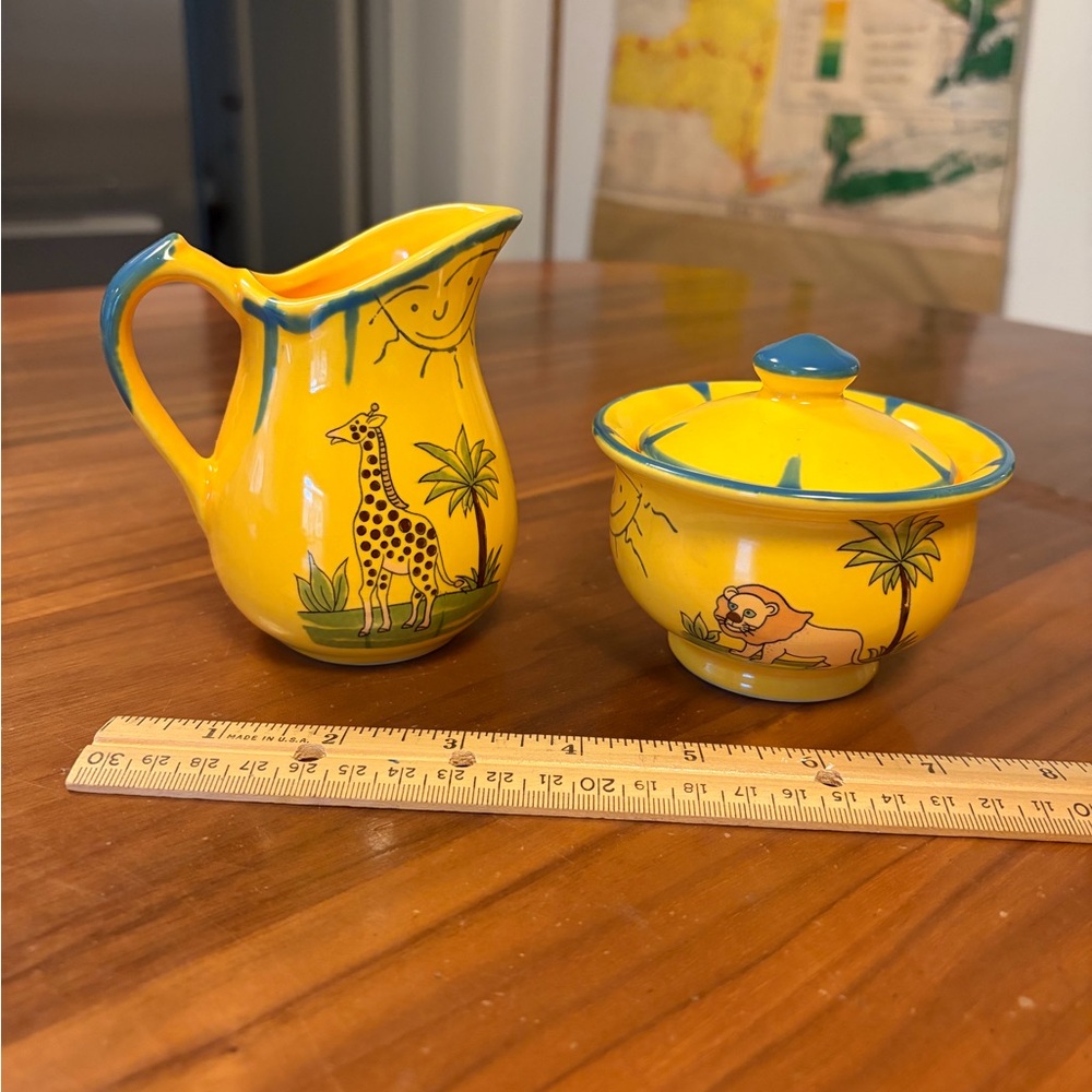 Pottery Barn Yellow Safari Creamer & Lidded Sugar Bowl Set Retired Vintage